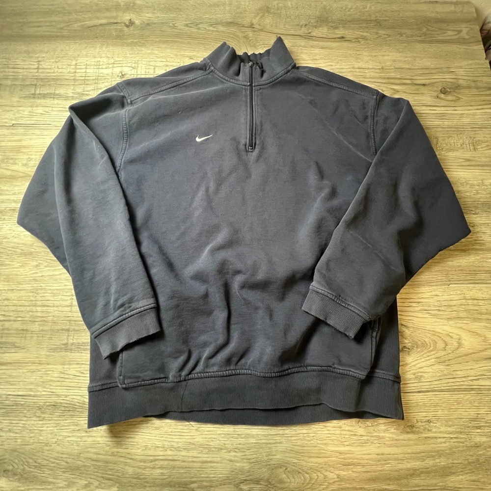 Nike Quarter Zip Pullover Mens XL Navy Blue Embroidered Swoosh Fleece Sweatshirt